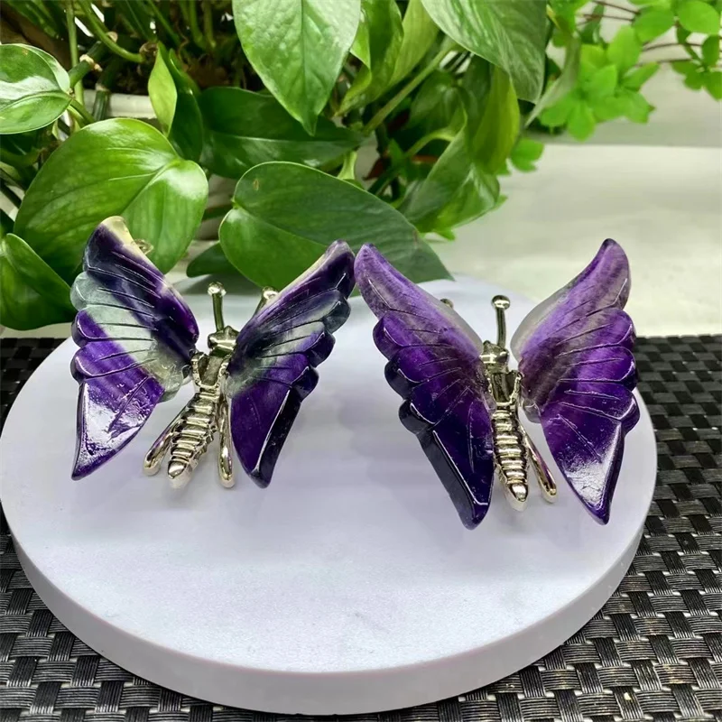 

Natural Rainbow Fluorite Butterfly Reiki Healing Crystal Carving Figurine Polished Gemstones Sculpture Crafts Home Decor Gift