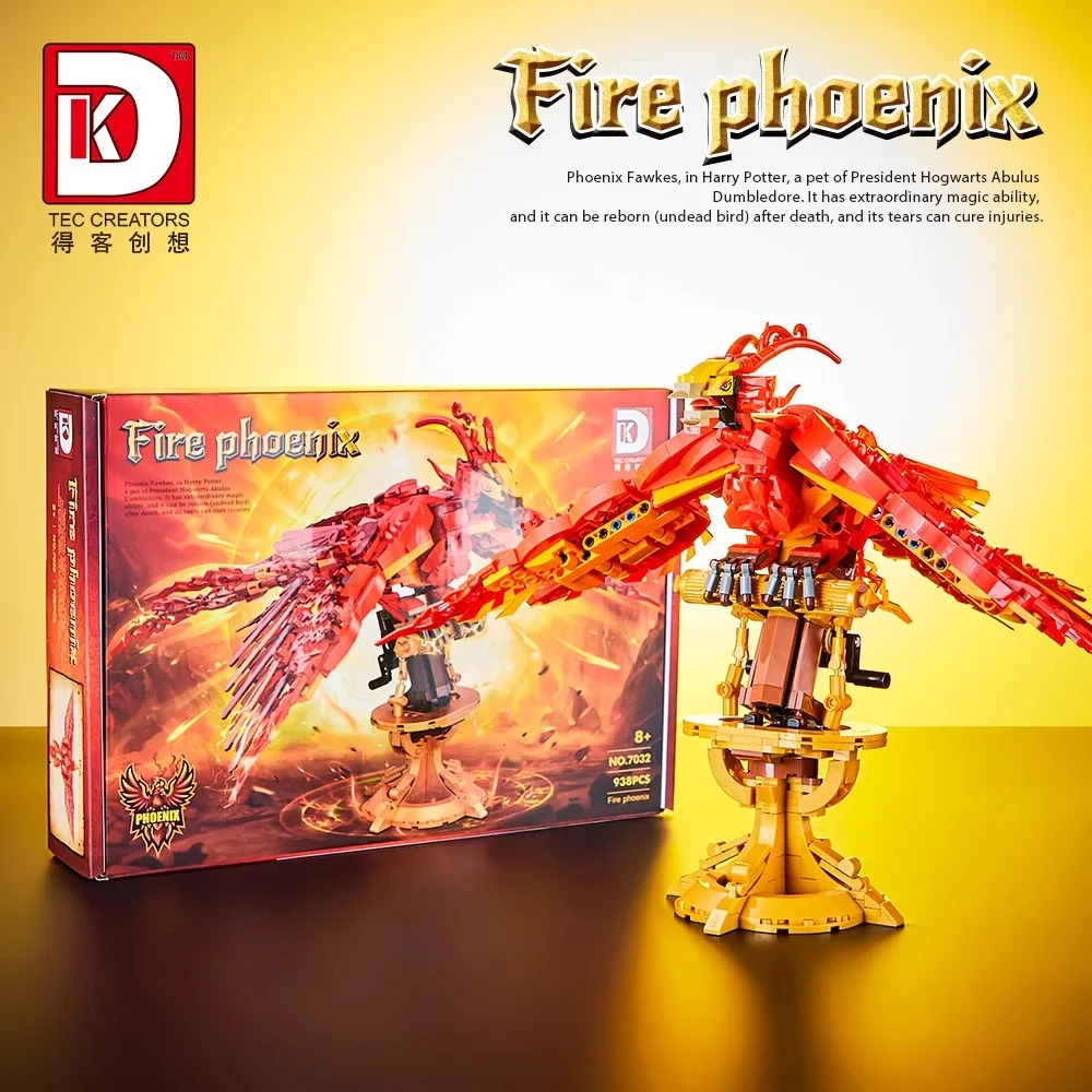 938PCS Creative Magic Movie Fire Phoenix Building Blocks Chinese Fly Divine Beast Animal Bird Model Bricks Assemble Toy Kid Gift