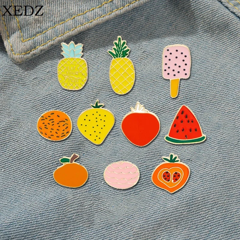 

XEDZ Apple Pineapple Tomato Watermelon Enamel Pin Fruit Vegetable Brooch Kawaii Kids Fashion Jewelry Gifts for Friends Childs