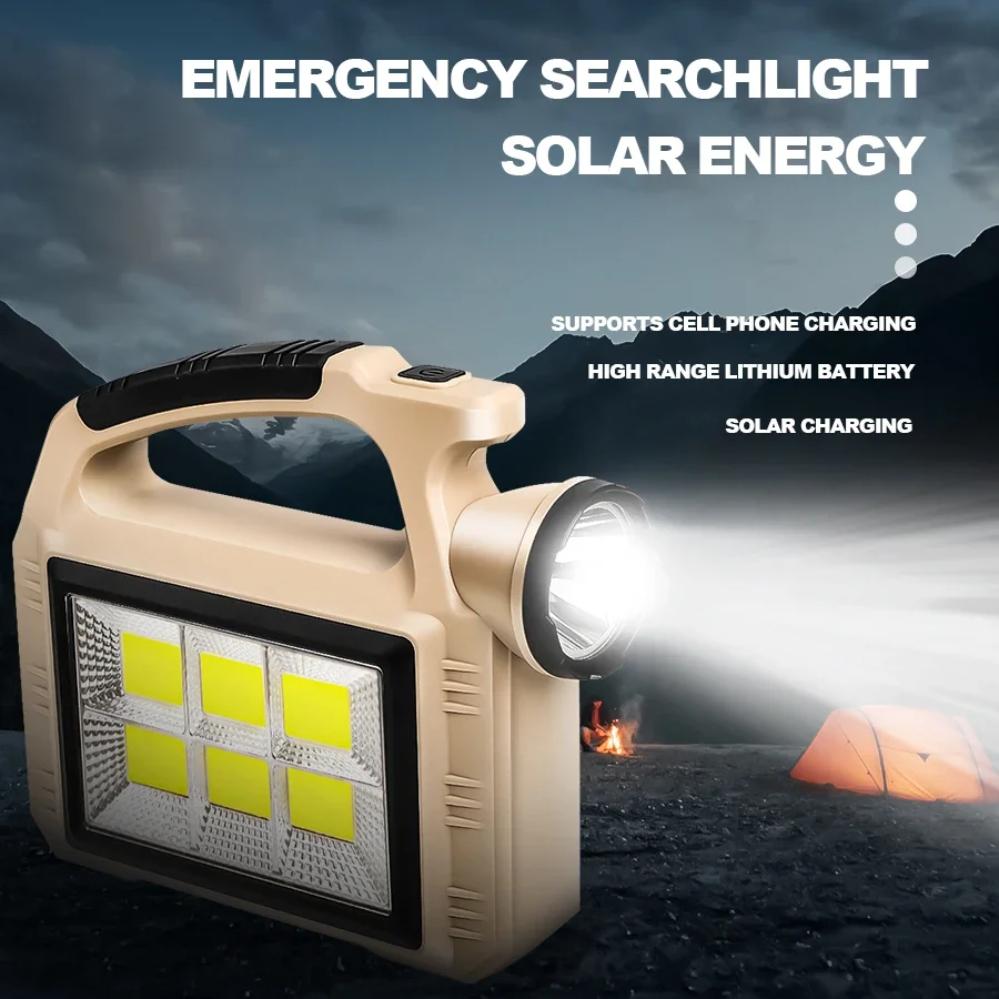 Solar Powered Portable COB LED Work Light Handheld Lantern Flashlight Outdoor Tent Camping Lights with Handle Rechargable Torch