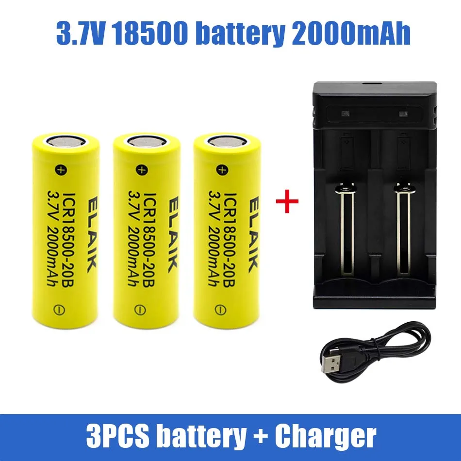 3.7V Rechargeable Battery ICR18500-20B 2000mAh 18500 Recarregavel Lithium ion Battery For LED Flashlight,With Charger