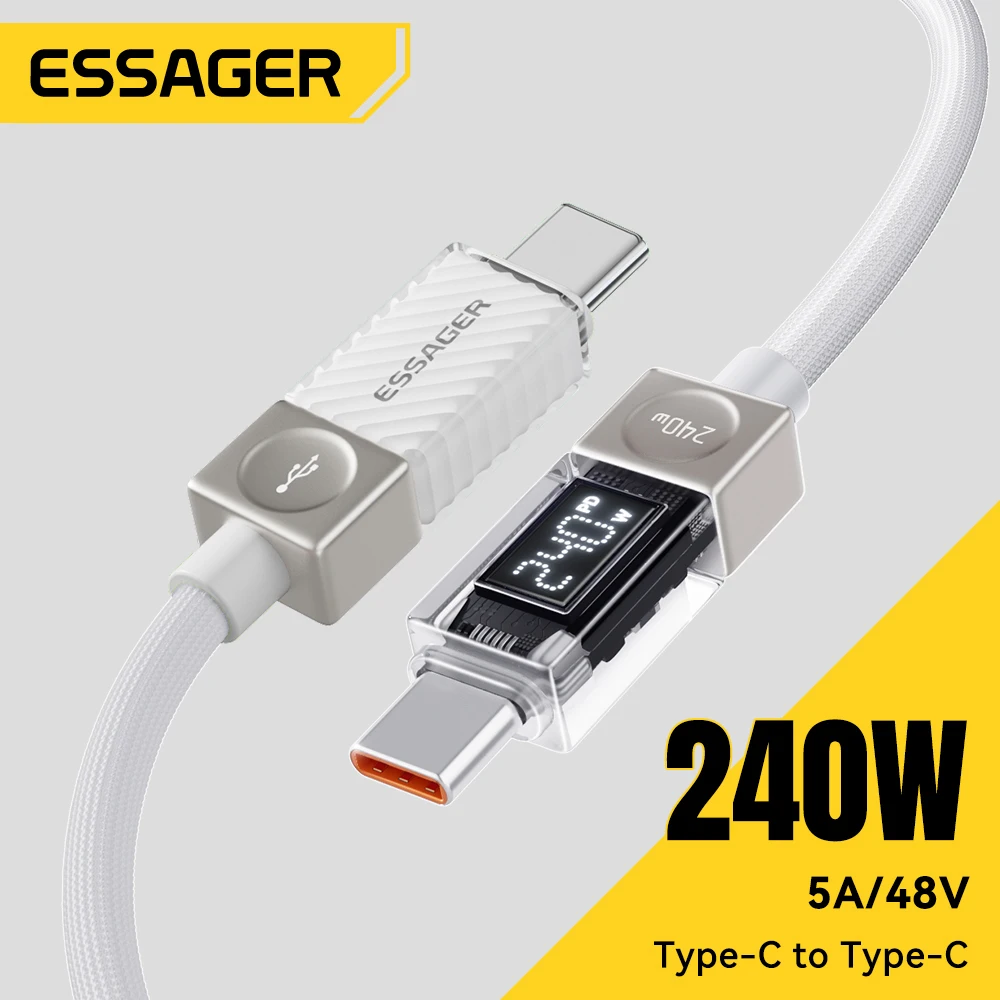 Essager 240W Type C to Type C Cable PD3.1 Digital Display Fast Charging USB C Cable for Macbook iPhone 17 16 15 Samsung Xiaomi