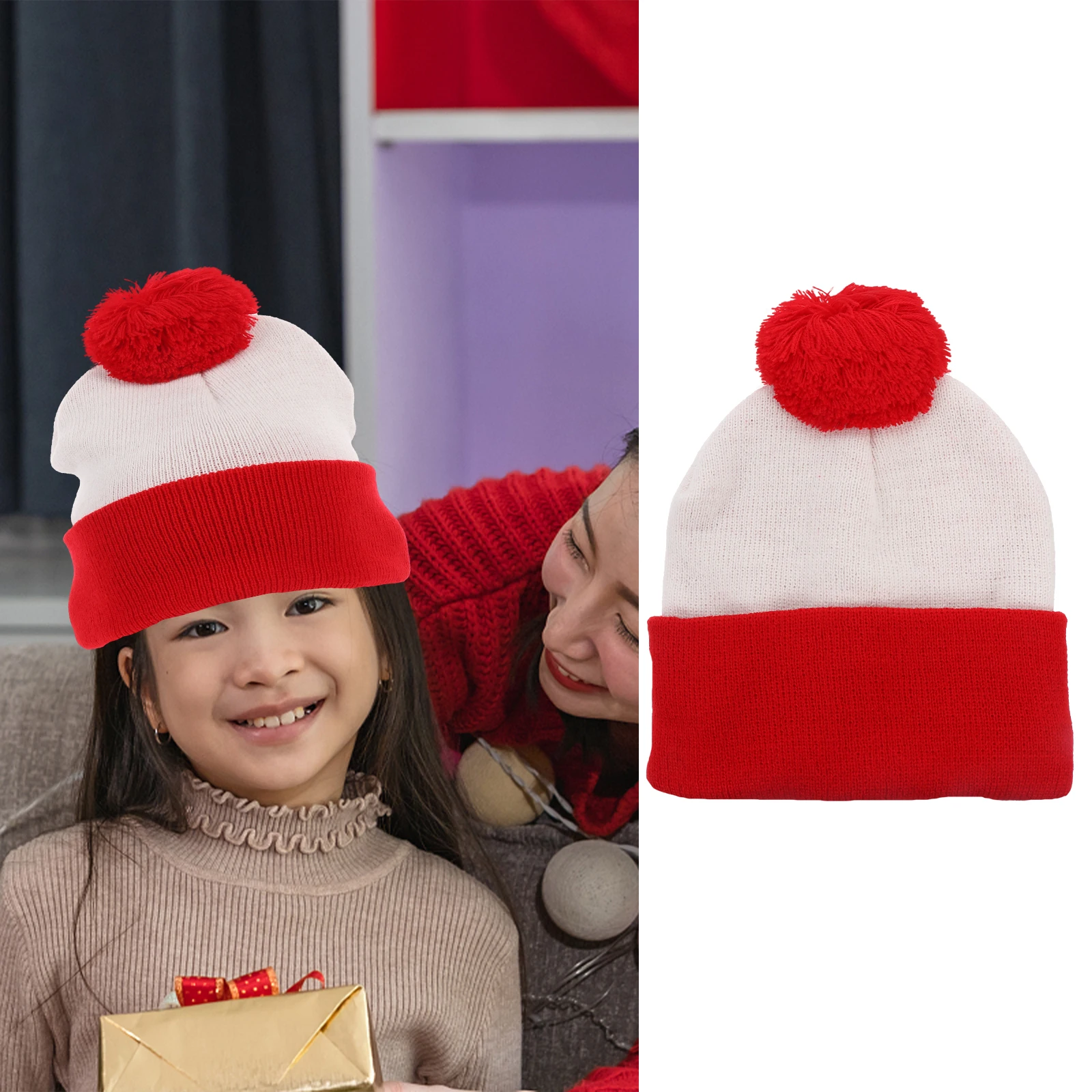 

Red Knitted Hat Wool Beanie Warm Winter Hats Cuffed Cap Yarn Fashionable Cozy Christmas One Size Fits Most Lightweight