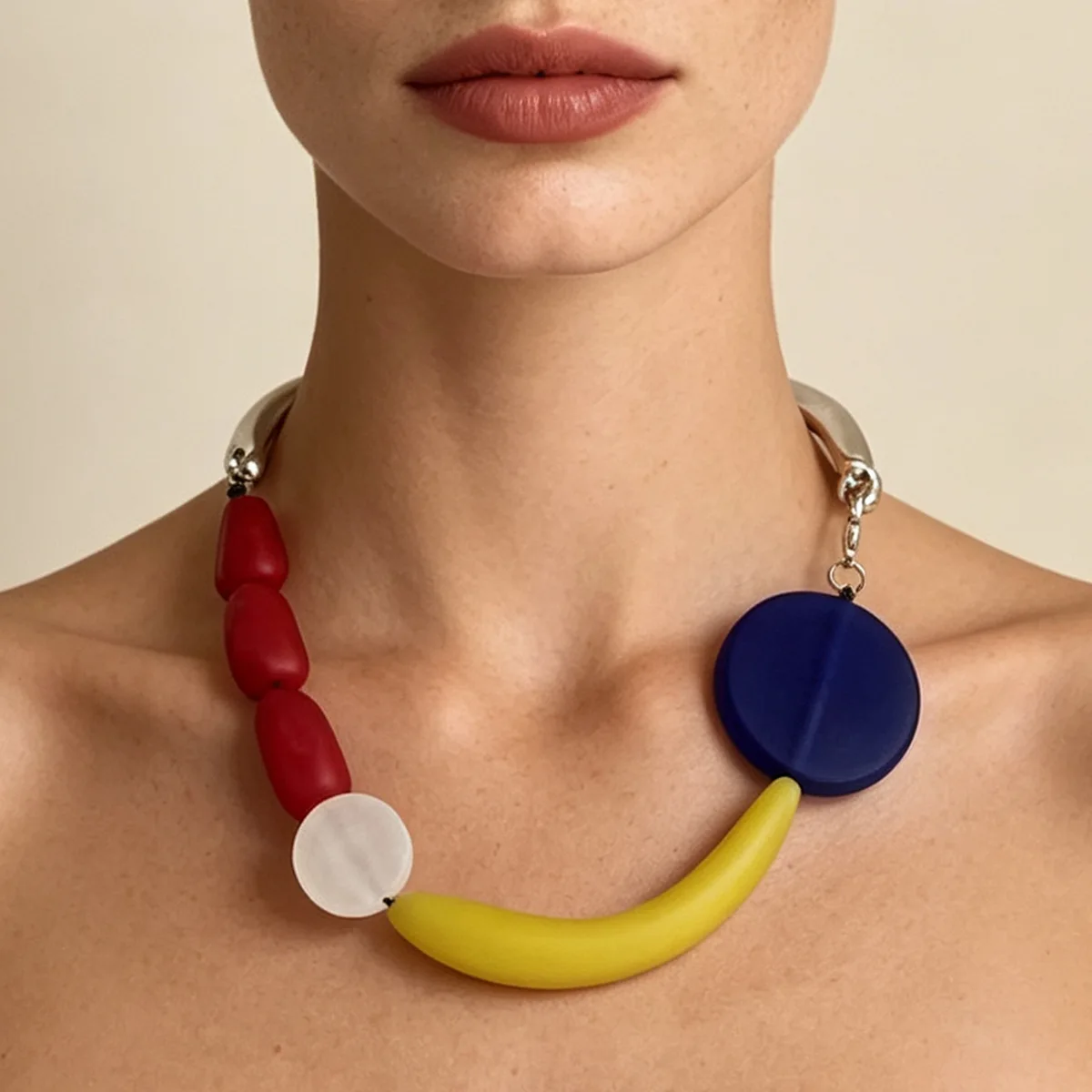 Irregular Abstract Geometric Resin Beads Choker Necklace for Women Metal Curve Collar Party Trendy Statement Jewelry