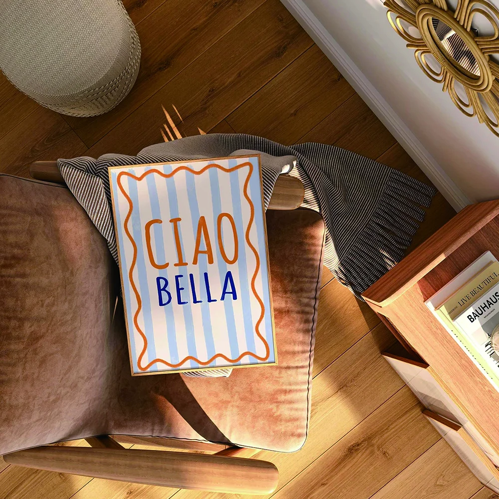 اقتباس إيطالي حديث من Ciao Bella ، طباعة فنية على الحائط ، اتجاه النوم ، ملصق قماش أزرق فاتح ، لوحة صور لغرفة المعيشة ، ديكور المنزل