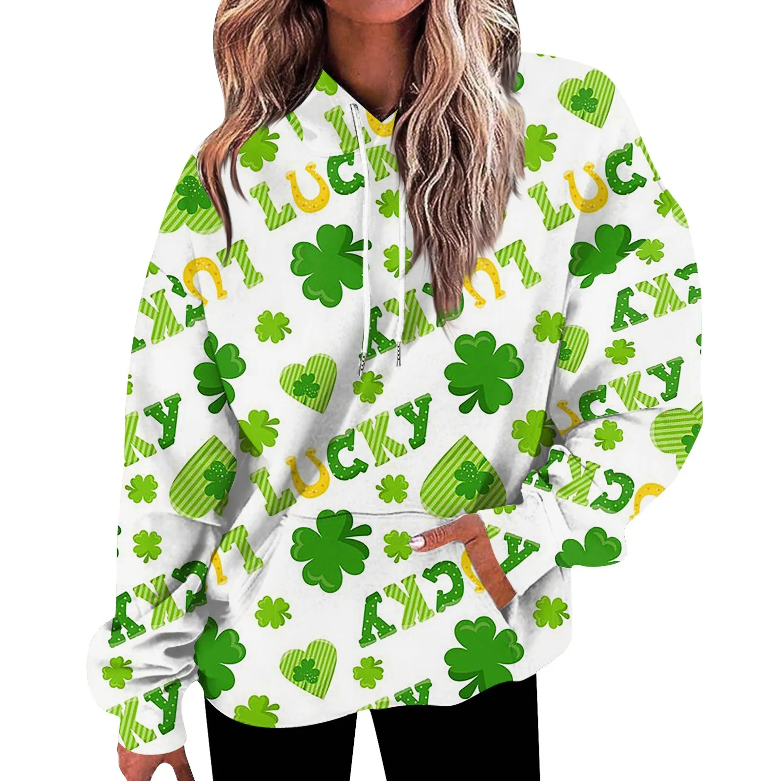 

Women'S Hoodie Unique Casual Women Sweatshirts Luxury Hooded Long Sleeves St. Patrick'S Day Printed Women Pullover 한국인 리뷰 많은 옷