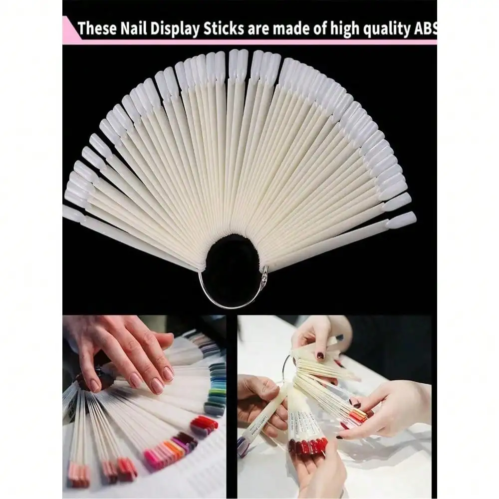 

50 шт. квадратных пробников-палочек для ногтей с металлическим кольцом, прозрачные веерообразные пробники цвета для ногтей с кольцом - для демонстрации цвета