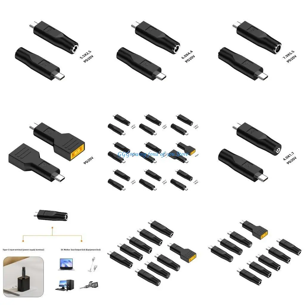 

H9EB 9Pieces Type C Laptop Charging Conversion Adapters for Mini Cable Replacement