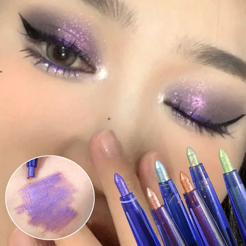 Shiny Chrome Eyeliner Eye Shadow Pencil Green Gold Purple Glitter Waterproof Brightening Lying Silkworm Cosmetics Women Makeup