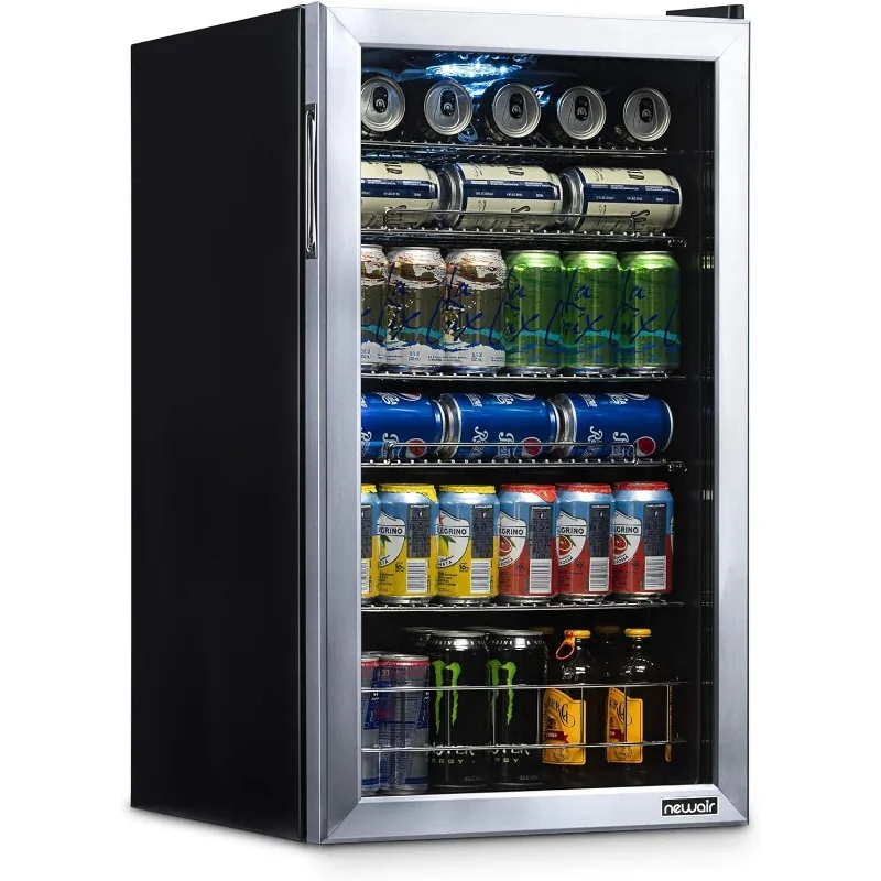 

Beverage Refrigerator Cooler 126 Cans Free Standing with Right Hinge Glass Door Mini Fridge Beverage Organizer Perfect For Beer