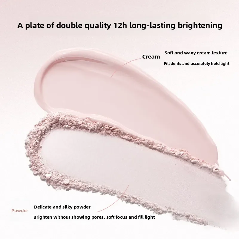 LITTLE ONDINE Peach Highlighter Cream Makeup Bronzers Powder Double Texture Duo Color Matte Face Brightener Palette