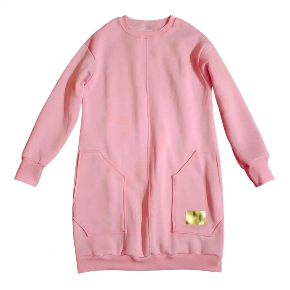 Jersey con bolsillo para mujer, Top informal de calle, cómodo, Otoño Invierno, Color sólido, Mini vestido, Jersey, Vestido corto informal