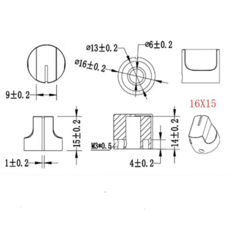 5 Stück 16×15mm Gitarren-Effektpedal-Knöpfe, Potentiometer-Lautstärkeregler für Radio & HIFI-Verstärker, Innendurchmesser 6,0 mm – Detail 3