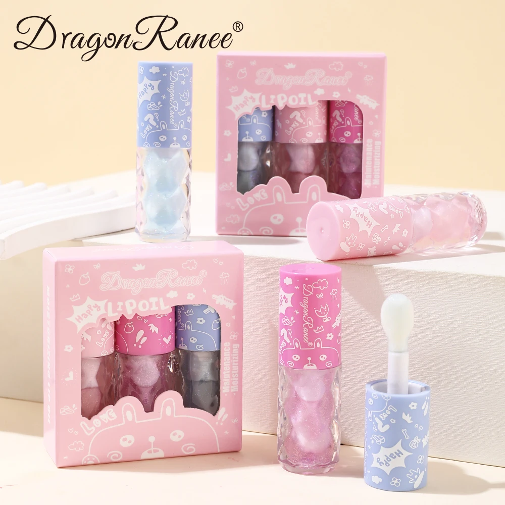 Set met drie lippenolies, waterglanzende spiegel hydraterende lipgloss, hydraterend en kleuren, herfst- en winterlipgloss, hydraterende, veelzijdige whitening lipolie