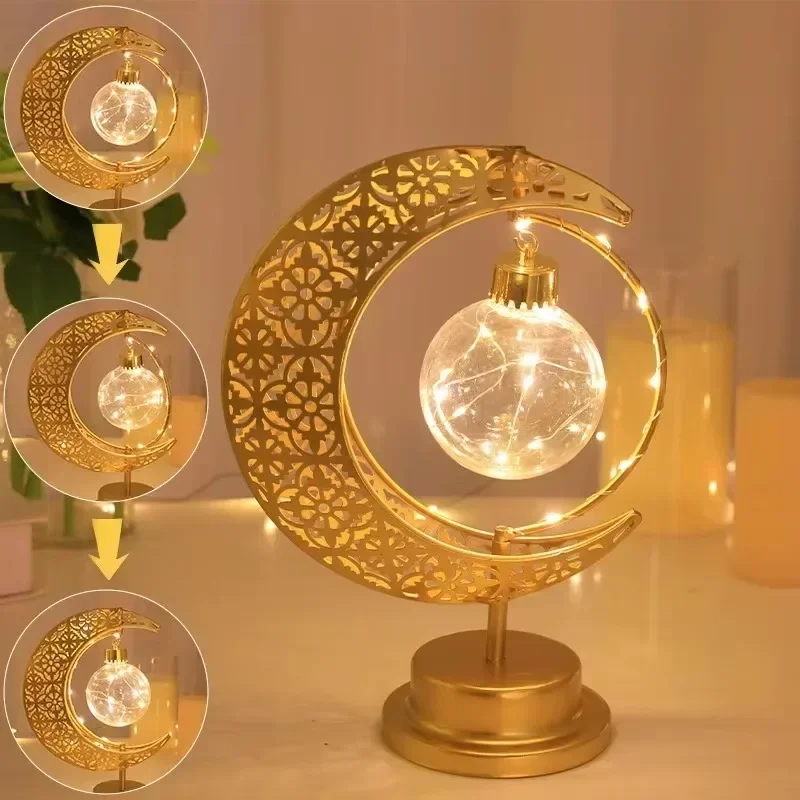 Ykop Ramadan Eid Decoratie – LED Moslim Nachtlampje Met Maan En Sterren – DIY Houten Ornament – 15x6x19 Cm – Inclusief Batterijbox (batterijen Niet Inbegrepen)