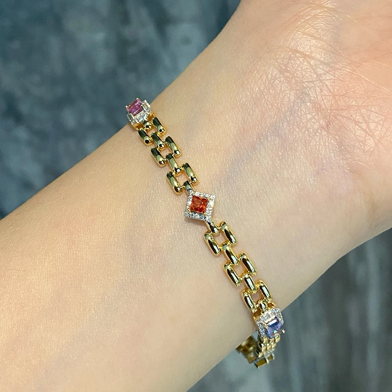 Aazuo Original 18K Yellow Gold Natrual Color Sapphire Real Diamonds Fairy Bracelet For Woman Upscale Trendy Engagement Party