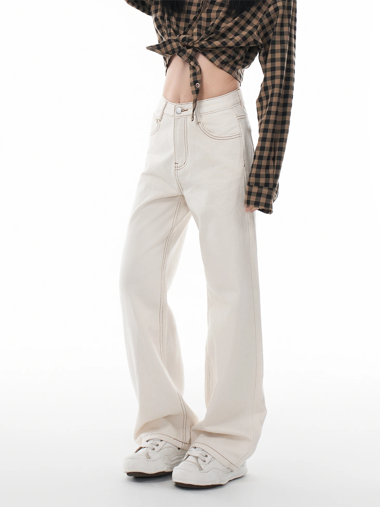 

AGUA узкие широкие джинсовые джинсы женские с высокой талией для похудения прямые длинные брюки весна 2025 драпированные повседневные джинсы с высокой талией