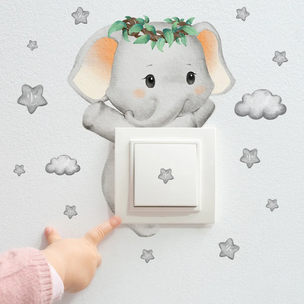 Cute giraffa Bear Elephant Star Switch Sticker Kid Baby Bedroom Decoration autoadesivo Home Decor Wallpaper decalcomanie da parete per bambini