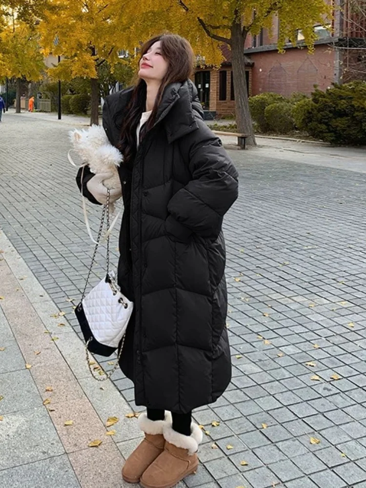 Chaqueta larga con capucha para mujer, abrigo cálido a prueba de viento, color puro, versátil, ajustado, 2024