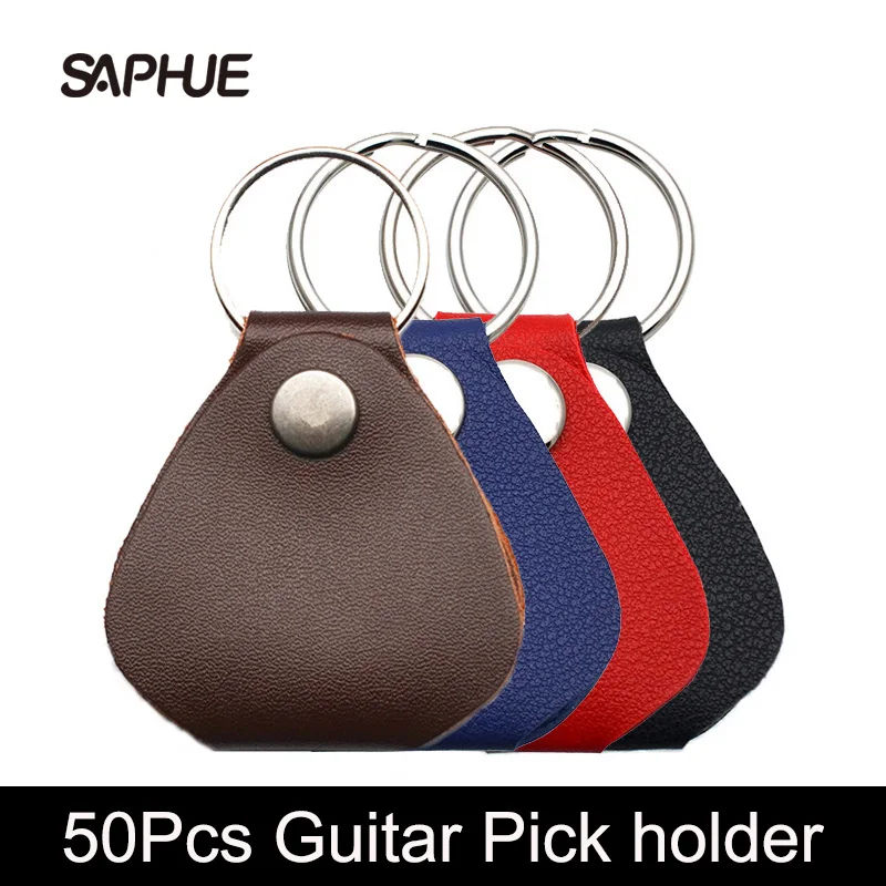 50Pcs Faux Leather Guitar Picks Case, Coin Purse, Key Chain Style, Plectrums Holder, Bag, Ring