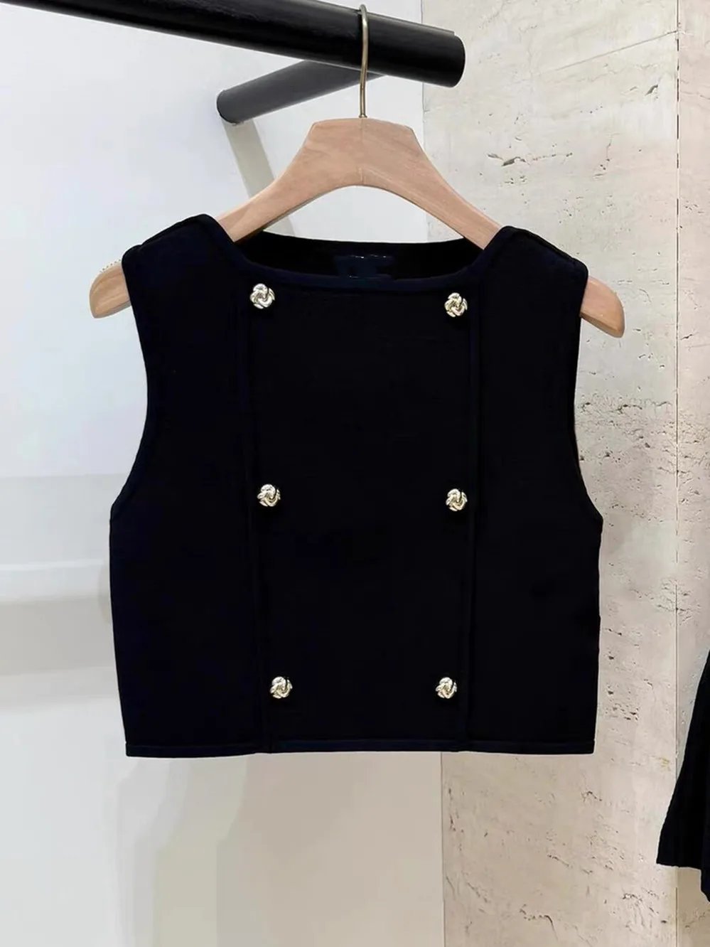 Conjunto de blusa de malha Ele Bla Svel e saia f com botões duplos Sweet Sle Faionable roupa feminina de outono