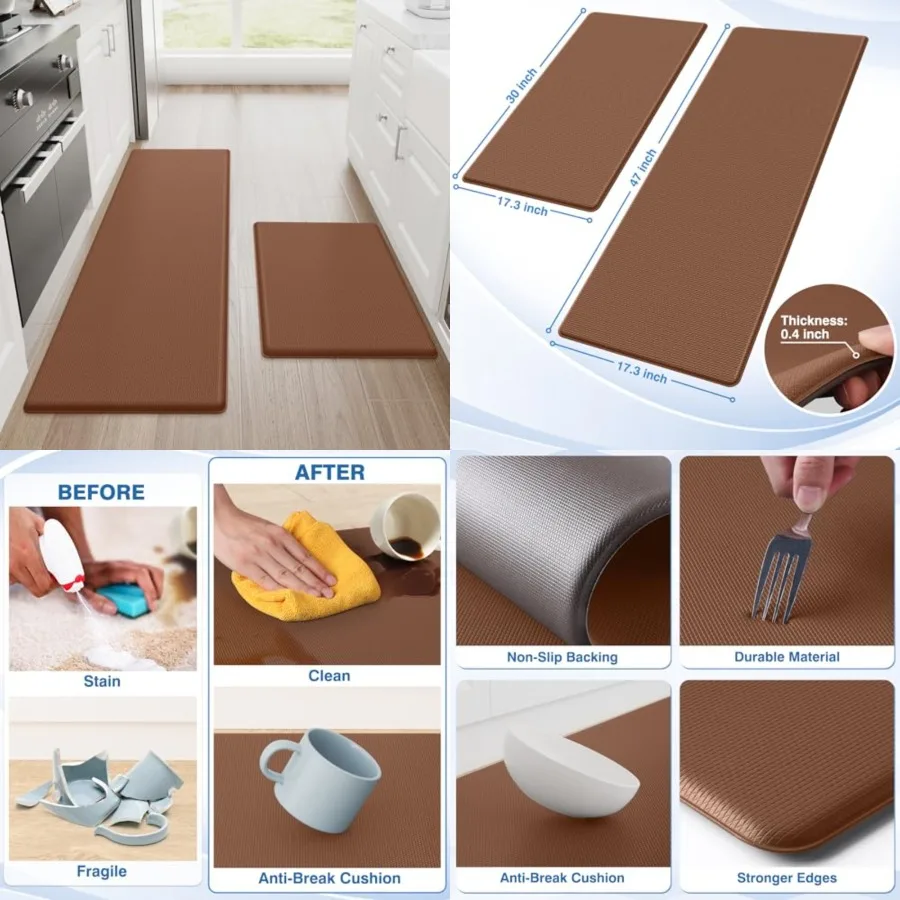 

Kitchen Mats, 2PCS Kitchen Rugs, Cushioned Anti Fatigue Kitchen Mats for Floor, Non-Slip Standing Desk Mat, Waterproof Kitchen