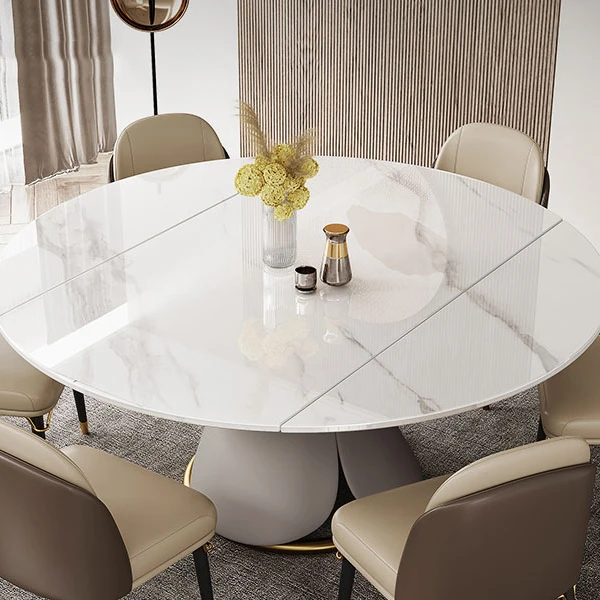 

Rock Board Dining Table Telescopic Rotating Folding Variable Round Table Modern Minimalist Dining Table and Chair Combination