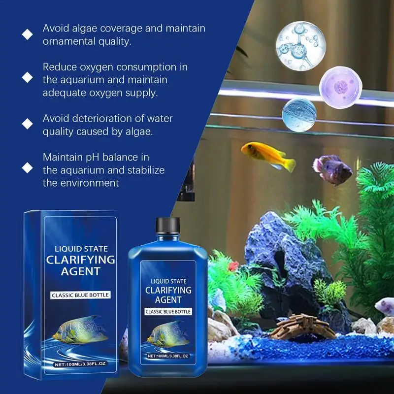 Aquarium Water Clarifier 100ml Purify Aquarium Water Clarifier Liquid Solution Pet Fish Turtle Protection Water Purifier For