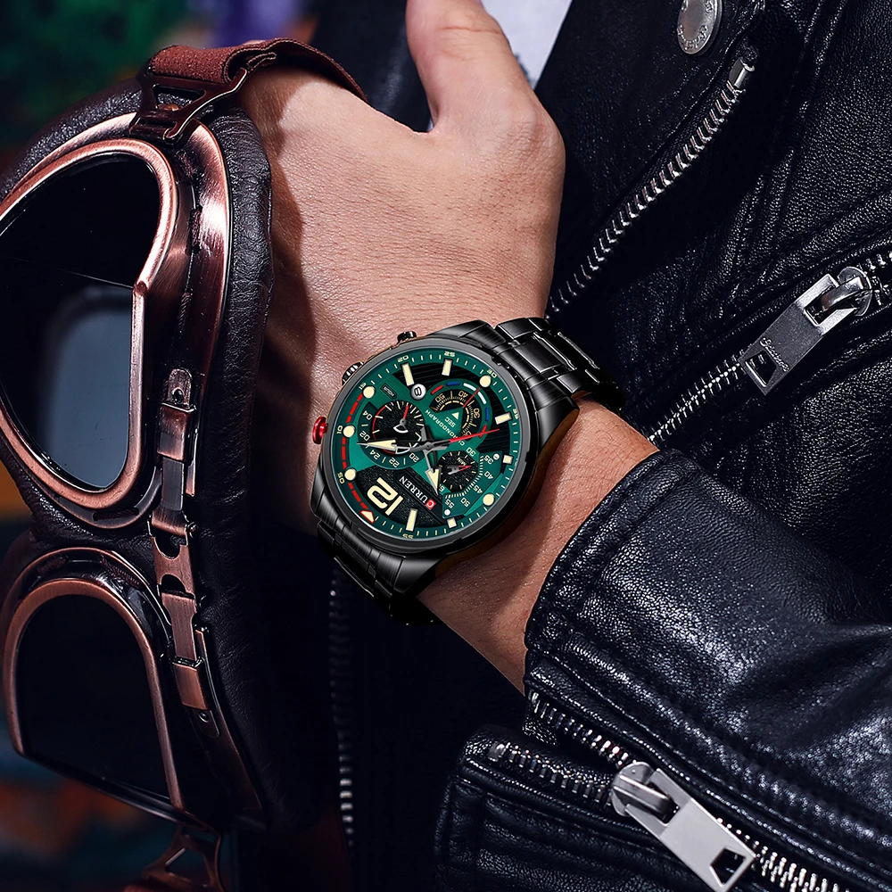 Reloj de pulsera de cuarzo para hombre, cronógrafo con correa de acero inoxidable, deportivo, a la moda, manecillas luminosas, genial