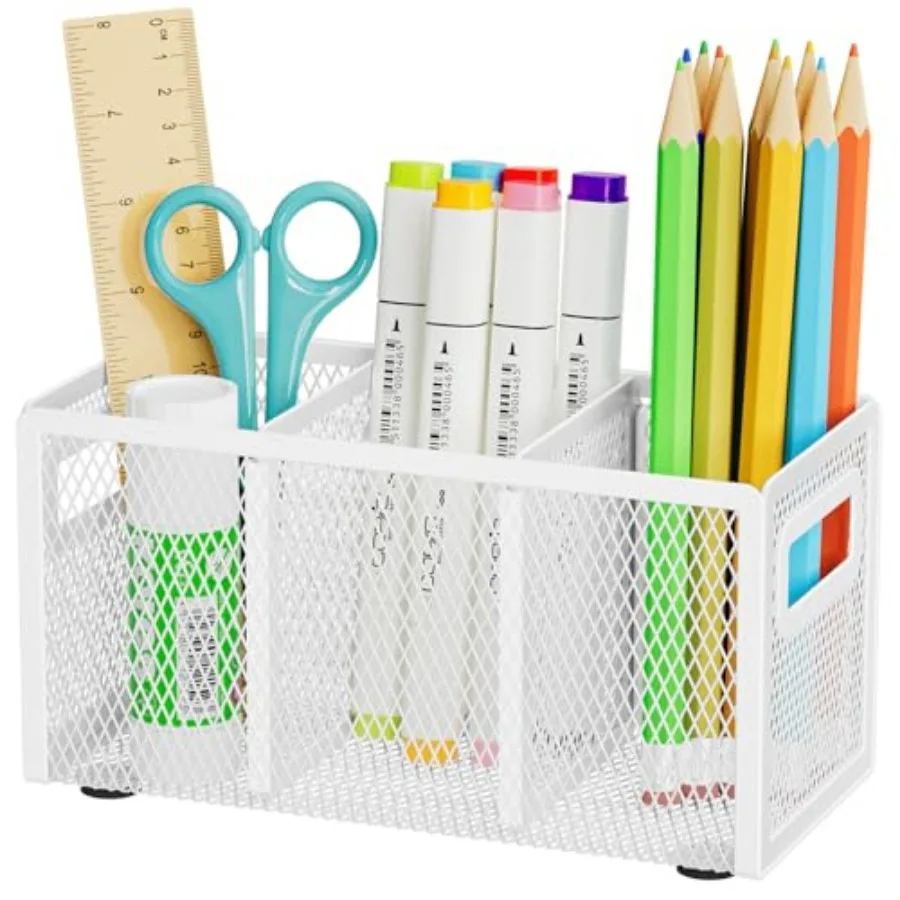 

Mesh Pen Holder for DeskPencil Holder Desk Organizer 3 Adjustable Compartments Pencil Cup with Handle Perfect for Classroom Off