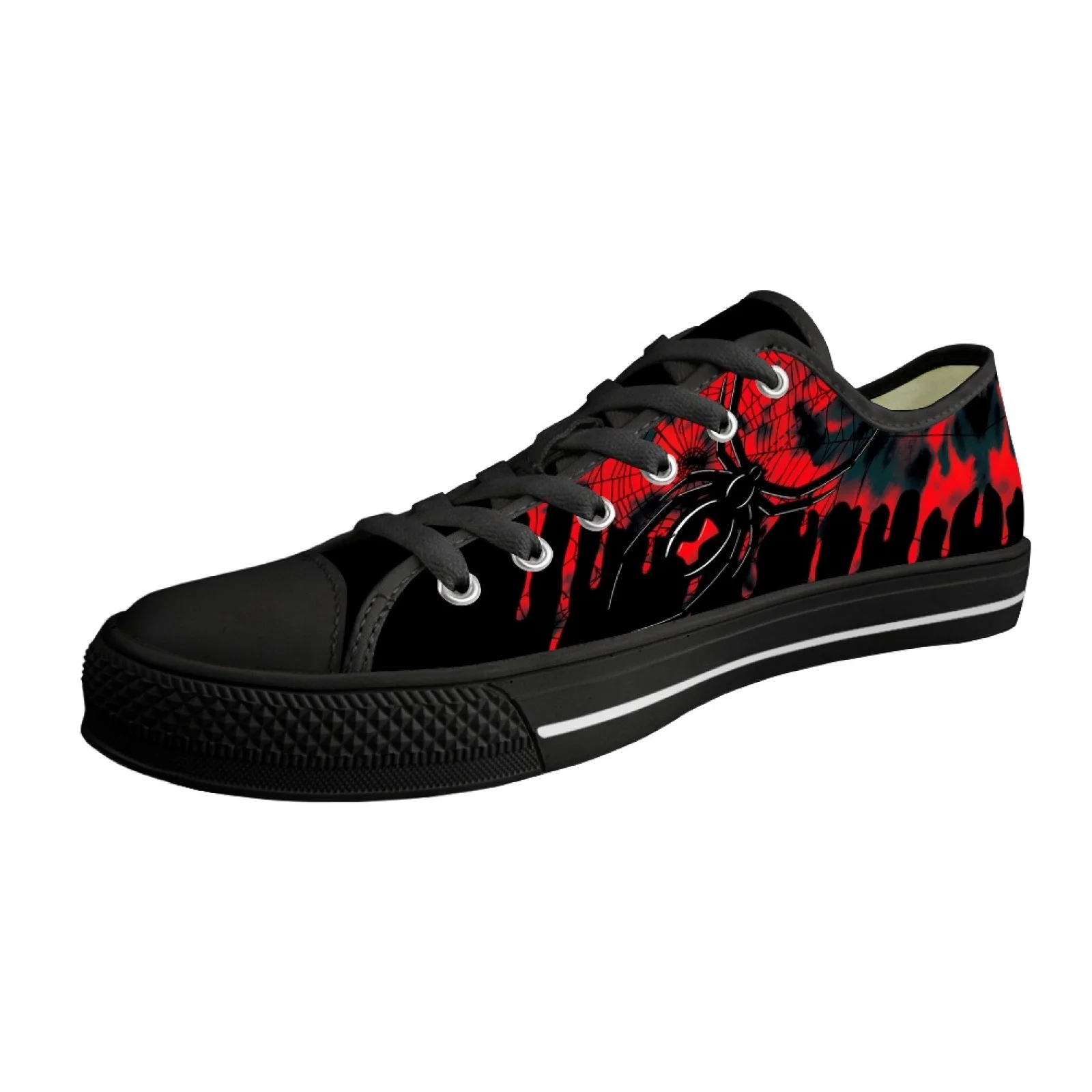 ELVISWORDS Halloween Women's Lightweight Lace-Up Spider Black Canvas Shoes Low Top Vulcanized Shoes Casual Walking Shoes Flats