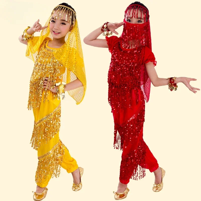 

Belly Dance Costume for Kids Children Set Bollywood Indian Children Girls Belly Dancing Performance Short Sleeves Cloth