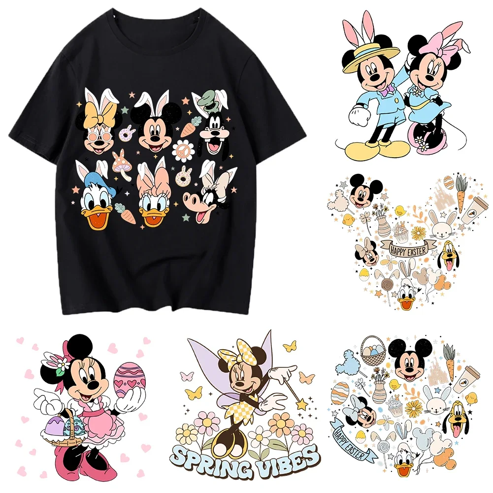 Easter Mickey Iron On Heat Transfer Sticker for Clothes, Dtf Pinted Vinyl Thermal Appliques, Washable T-shirt, Handbag Decal