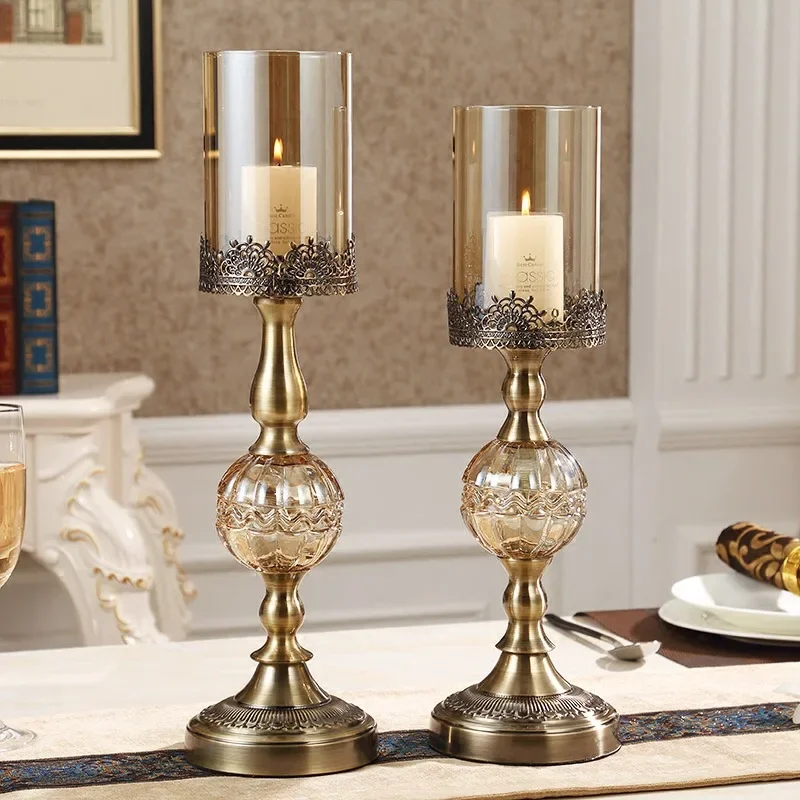 

European Crystal Candle Holder Wedding Centerpieces Luxury Candlelight Dinner Props Crystal Metal Table Decoration Ornaments