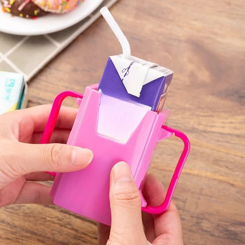 Function Adjustable Safe Toddle Practical Self-Helper Juice Milk Box Drinking Box Holder Cup For Baby Kids Handles Supply