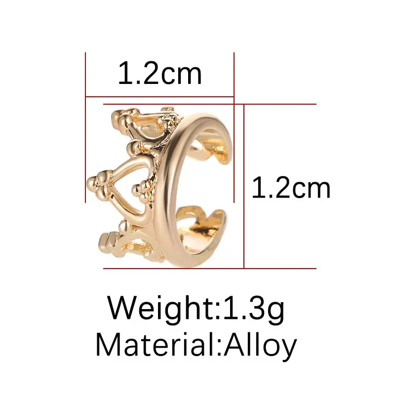 Hollow U-Shaped Crown Sweet Heart Black Silver Plated Golden Clip Earrings For Women Ear Cuff