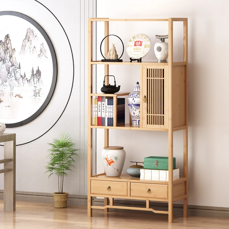 Bogu Rak Buku Rak Kayu Solid Bambu Cina Antik Rak Ruang Teh Rak Teh Set Teh Kabinet Kantor Duobao Pavilion