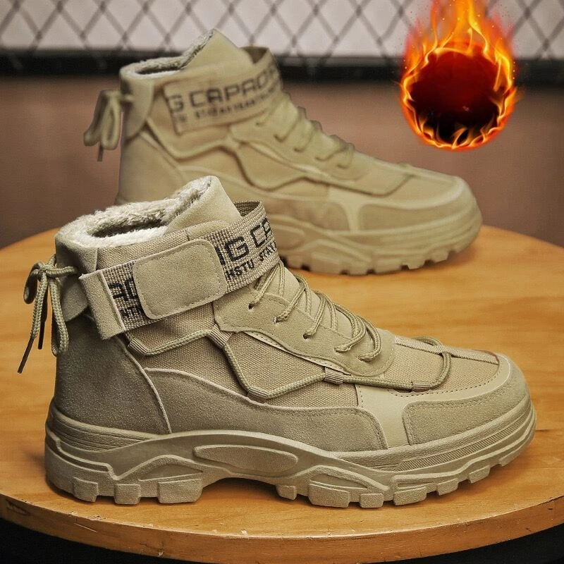 

2025 New Men's Boots Winter Velvet Warm Cotton Boots Men Outdoor Hiking Shoes Platform Non-slip Men Desert Boots Botas Masculino