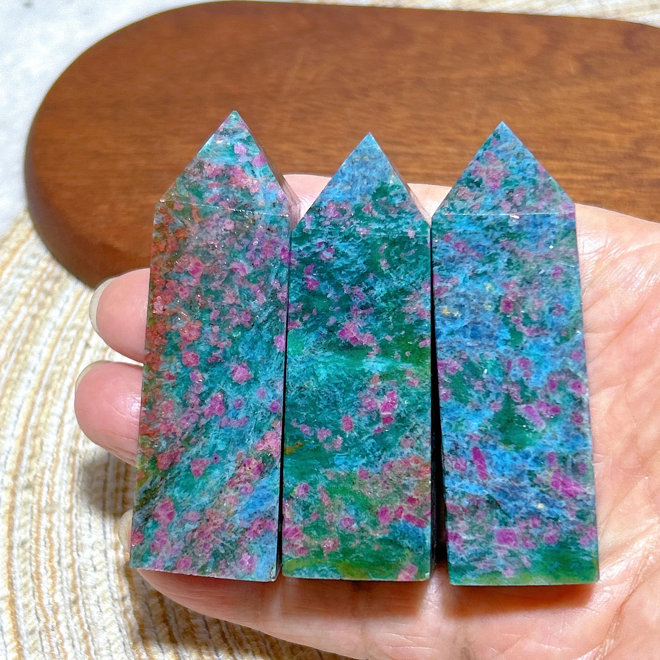 

Natural Crystal Ruby Kyanite With Green Tourmaline Tower UV Light Reactive Flashy Stone Healing Energy Ornament Room Decor Gift