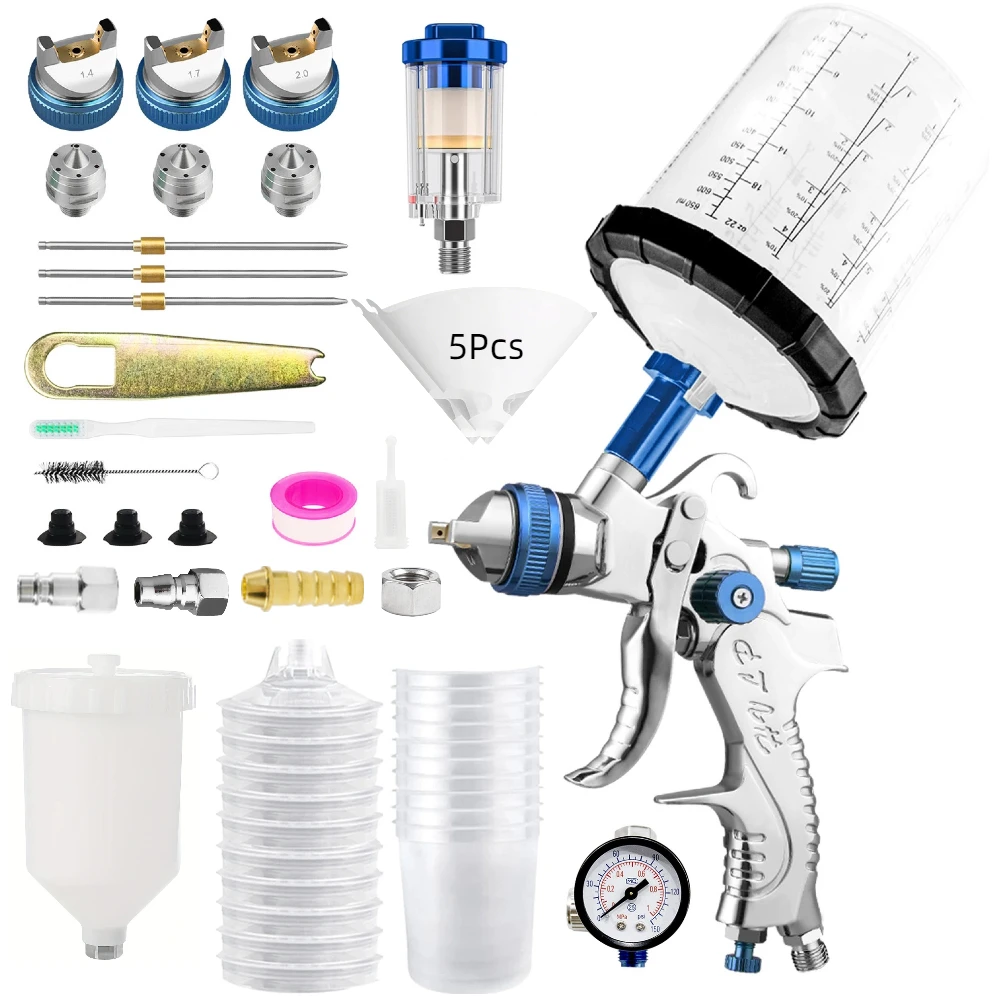 2008 Series / HVLP Spray Gun 1.4/1.7/2.0mm Steel Nozzle Gravity Spray Gun Portable Car DIY Paint Sprayer Spray Gun Kit Blue