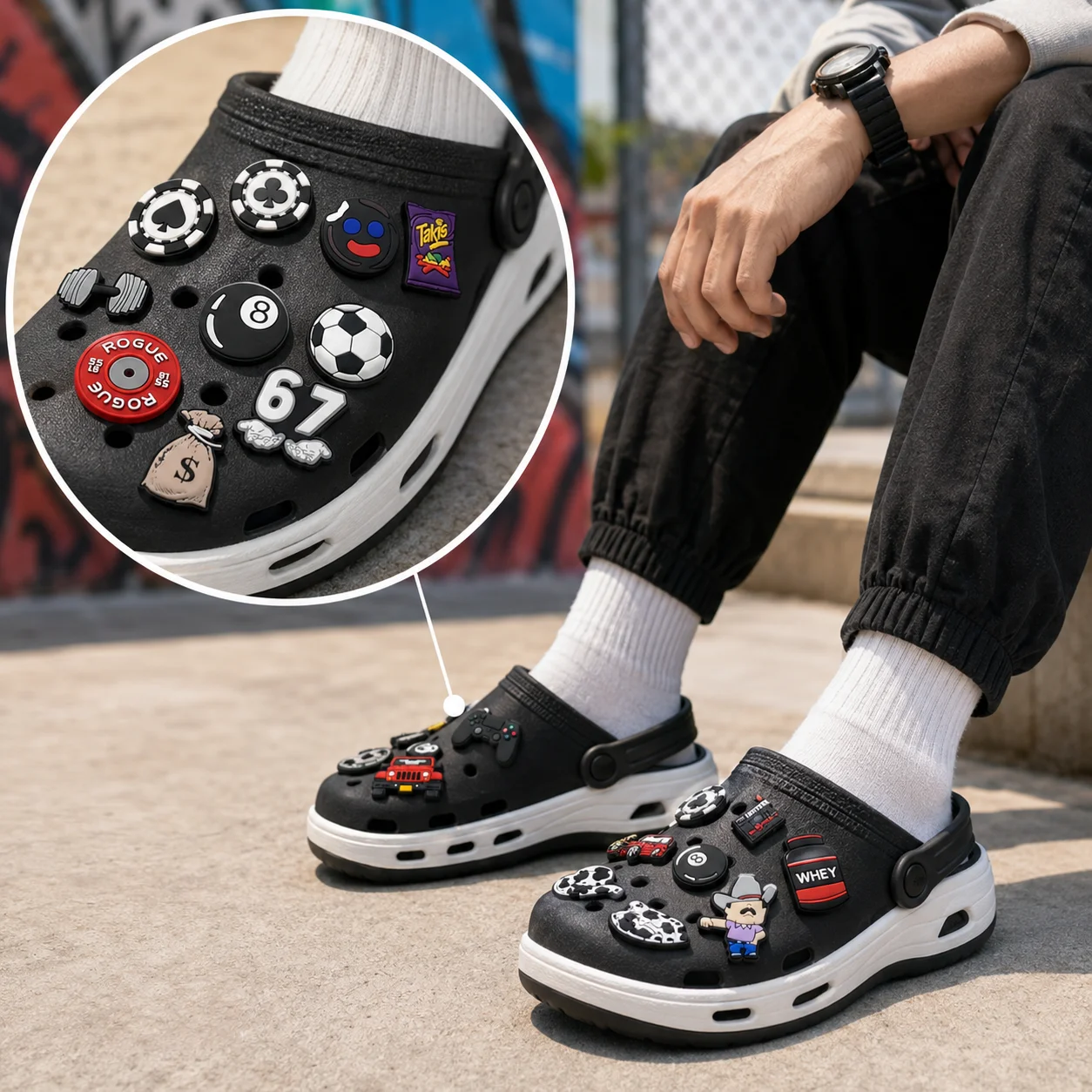 1PCS PVC Soccer Shoe Accessories, Dumbbell Pistol Car  Pin Shoe Charms for Boys, Billiard Cue Shoe Clog Buckle Gifts image 2