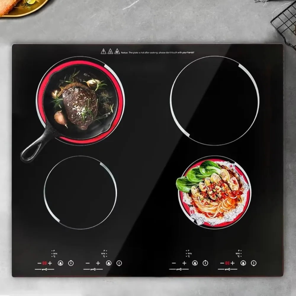 

Induction Cooktop 4 Burner, 6000W Built-in & Countertop 4 Burner Induction Cooktop with 9 Power Levels,Child Safety Lock & Timer