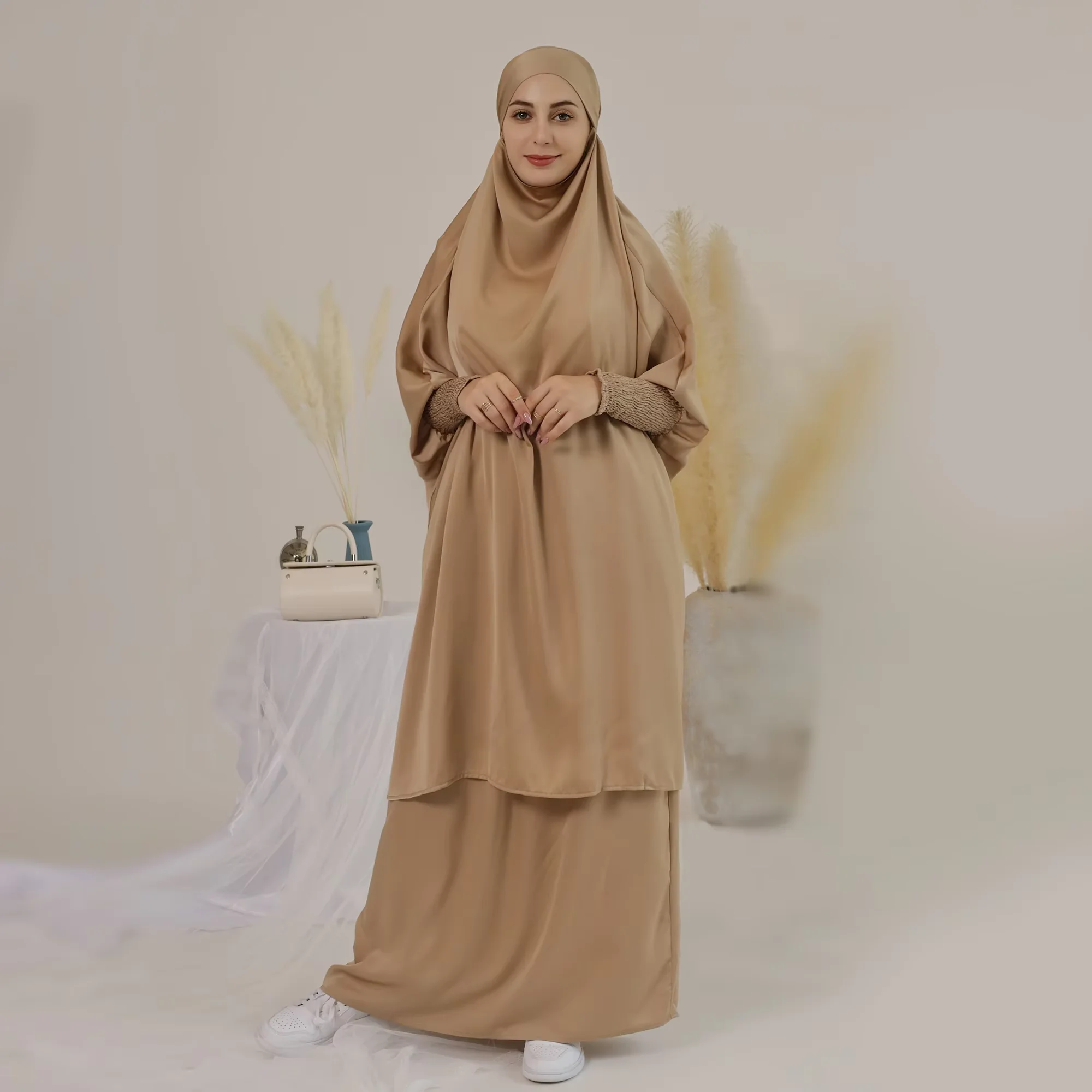 2PCS Women Prayer Garment Muslim Khimar Skirt Set Hijab Caftan Abaya Dress Niqab Burqa Kaftan Eid Djellaba Robe Kebaya Jalabiya