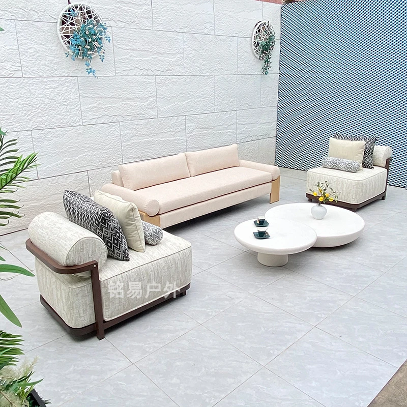 Outdoor Sofa Outdoor , Courtyard Designer, Wabi-Sabi Style, Micro-Cement Coffee Table, Waterproof New Leisure Sofa Set