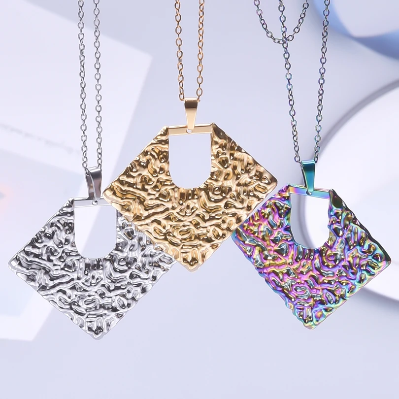 Bohemian Geometry Uneven Concave Convex Surface Pendant Necklaces For Women Men Accessories 45cm Chain Jewelry On The Neck Gift