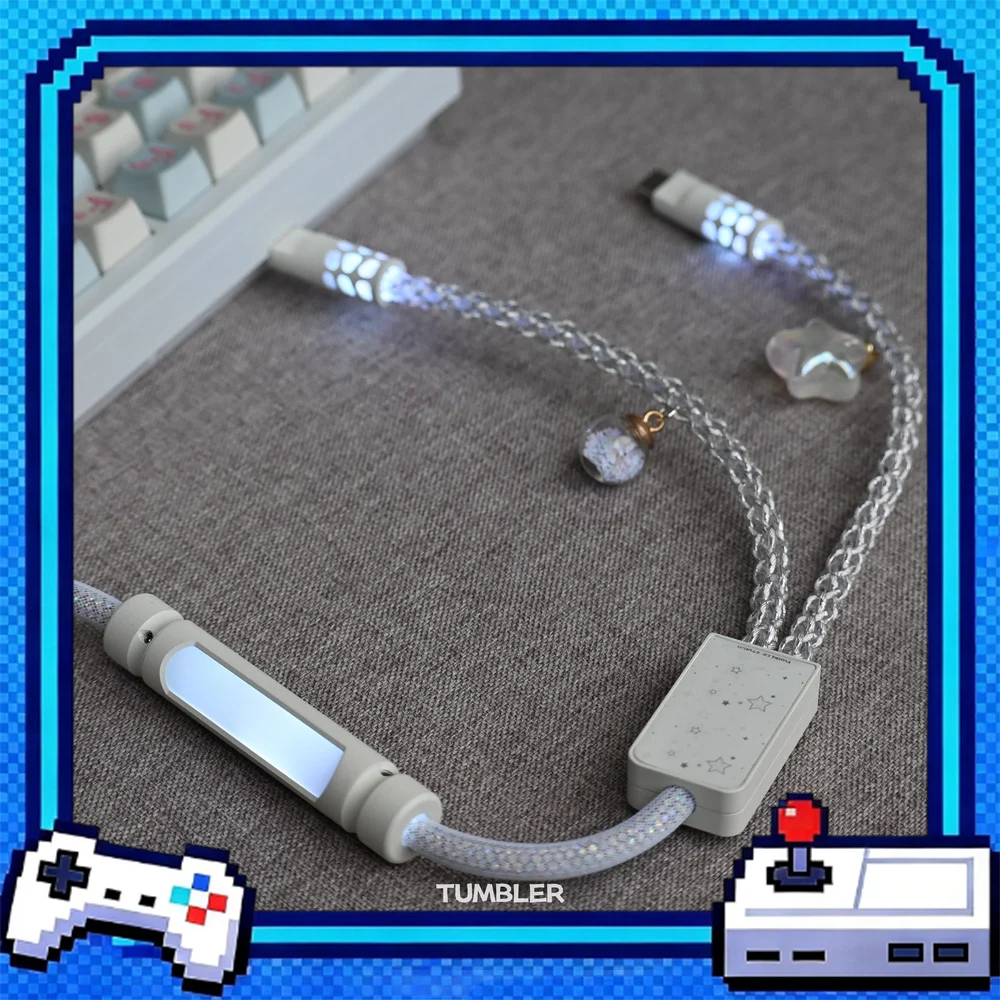 Tumbler Studio Silver Star One-to-Two 8K Mechanical Keyboard Aviator Cable One Input Dual Output Coiled Magnetic Switch Cord