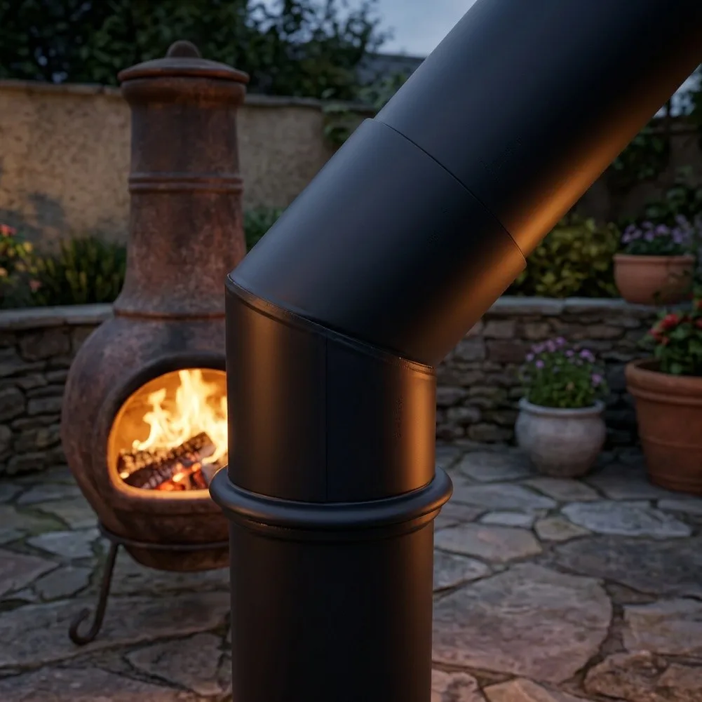 45 Degree 304 Stainless Steel Chimney Elbow Pipe 0.8mm Thick Black High For Temp Stove Flue Connector, Stove Vent Adapter