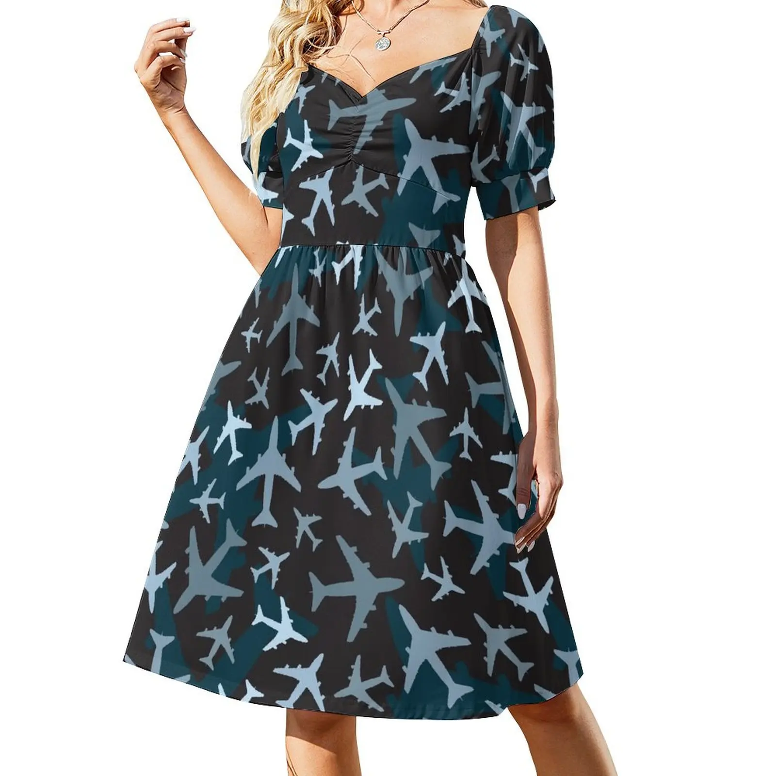 

Airplane Camouflage - Dark Blue Short Sleeved Dress summer dress for women 2025 dress korean style dresses for woman 2025