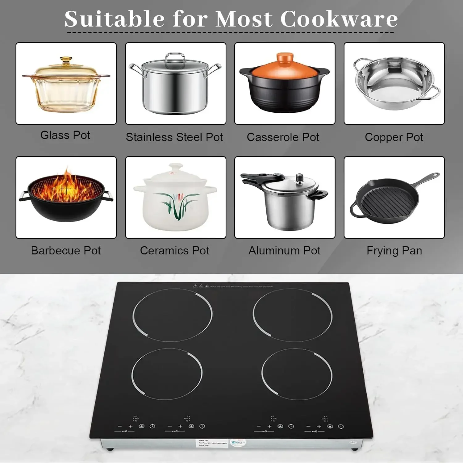 Estufa eléctrica de 3000W y 110V, 4 quemadores integrados con sensor de control táctil