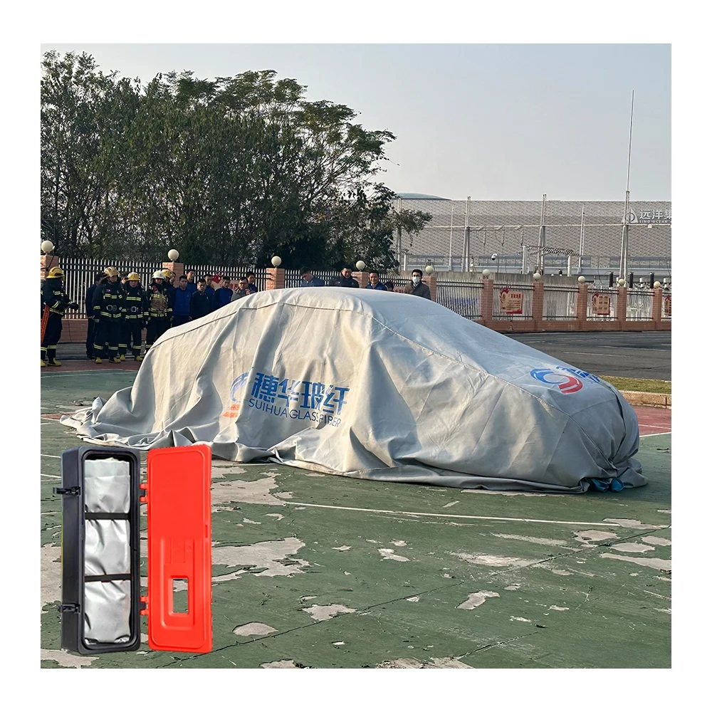 Fire Retardant Car Fire Blanket EN 13501 6x8m 550-1100C Extreme Emergency EV Fire Protection With Silicone Coated Fiberglass